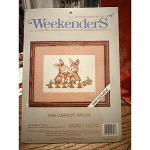 Vtg Weekenders Counted Cross Stitch Kit The Carrot Patch Bunnies 7 x 5 With Mat